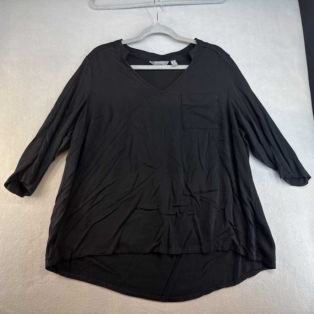 Lisa Rinna Collection Shirt, Plus Size 1X, V-neck, Pocket, 3/4 Sleeves